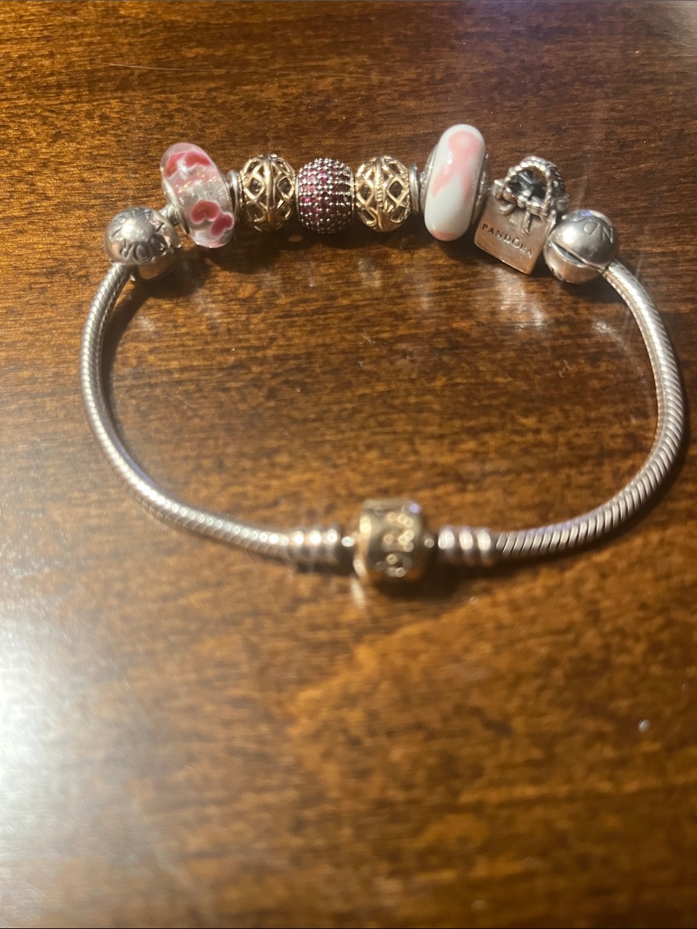 Pandora Silver Bracelet with 10 Charms with Gold and Silver Accents - Picture 3 of 8